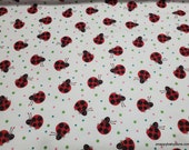 Flannel Fabric - Cheeky Ladybug and Dots on White - By the yard - 100% Cotton Flannel