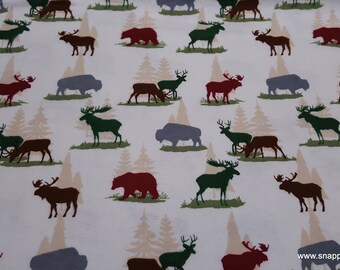 Flannel Fabric - Bear Stag Cream - By the yard - 100% Cotton Flannel