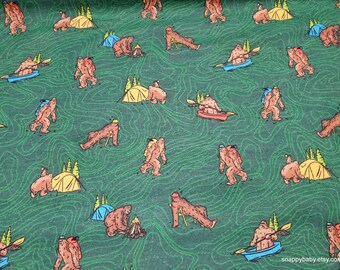 Flannel Fabric - Camping Bigfoot - By the Yard - 100% Cotton Flannel