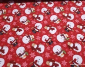 Christmas Premium Flannel Fabric - Gnomies Snowmen on Red Premium - By the yard - 100% Premium Cotton Flannel