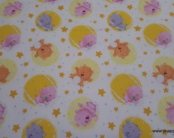 Flannel Fabric - Wish Upon a Star Bears in Yellow Circles Premium Flannel - By the yard - 100% Cotton Flannel