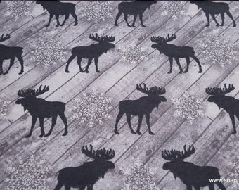Flannel Fabric - White Wood Panel Moose - By the yard - 100% Cotton Flannel
