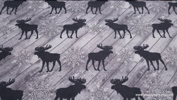 Flannel Fabric - White Wood Panel Moose - By the yard - 100% Cotton Flannel