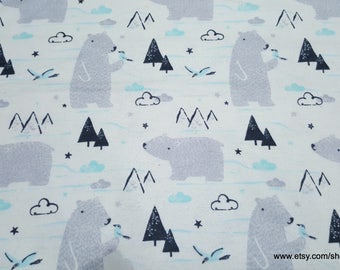 Christmas Flannel Fabric - Sketched Polar Bear - By the yard - 100% Cotton Flannel