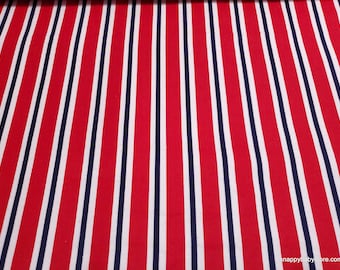 Remnant Flannel Fabric - Red White Blue Stripe - Choose your Size - 100% Cotton Flannel