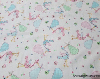 Flannel Fabric - Storks - By the yard - 100% Cotton Flannel