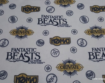 Character Flannel Fabric - Fantastic Beasts Sayings and Symbols - By the yard - 100% Cotton Flannel