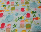 Flannel Fabric - Fishing School Blue - By the yard - 100% Cotton Flannel