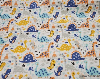 Flannel Fabric - Dino Fun on White - By the yard - 100% Cotton Flannel