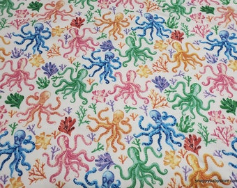 Flannel Fabric - Octopus Multi - By the yard - 100% Cotton Flannel