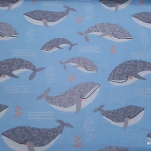 Flannel Fabric - Happy Whale - By the yard - 100% Cotton Flannel