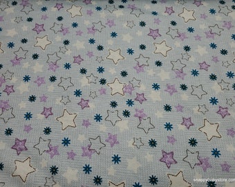Premium Flannel Fabric - Stars Blue Brown Purple - By the yard - 100% Cotton Flannel