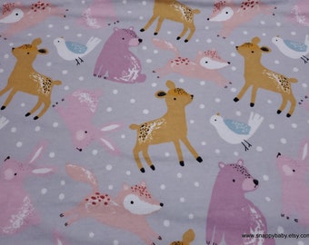 Flannel Fabric - Bear and Friends with Dots on Gray - By the Yard - 100% Cotton Flannel