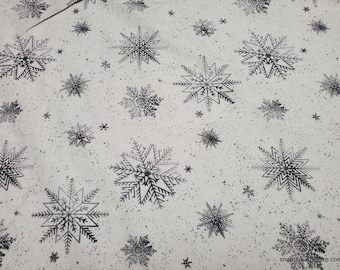 Christmas Flannel Fabric - Starry Night Snowflake on Speckled White - By the yard - 100% Cotton Flannel