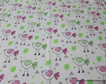 Flannel Fabric - Birdies Pink on White - By the yard - 100% Cotton Flannel