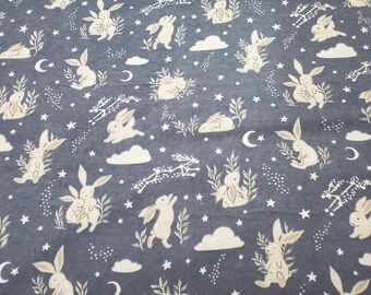 Flannel Fabric - Bunny Dreams Blue - By the yard - 100% Cotton Flannel