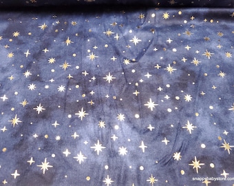 Remnant Luxe Flannel Fabric - Blue Foil Starry Sky Luxe - Choose your Size - 70% Rayon, 30 Cotton Luxe Flannel Fabric