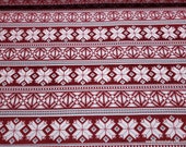 Christmas Flannel Fabric - Red Fair Isle - By the yard - 100% Cotton Flannel