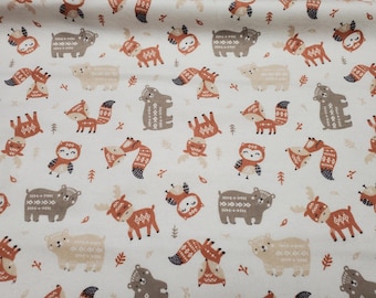 Flannel Fabric - Aztec Woodland Friends Cream - By the yard - 100% Cotton Flannel
