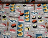 Flannel Fabric - Sushi Talk - By the yard - 100% Cotton Flannel