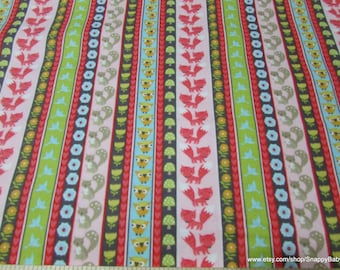 Flannel Fabric - Woodland Animal Stripe Pink - By the Yard - 100% Cotton Flannel