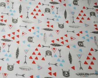 Flannel Fabric - Be Brave Turquoise Red - By the yard - 100% Cotton Flannel