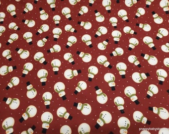 Christmas Premium Flannel Fabric - Jingle Bell Crossroads Snowman Red Premium - By the yard - 100% Premium Cotton Flannel