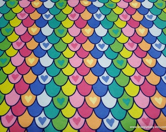 Flannel Fabric - Multi Heart Mermaid Scales - By the Yard - 100% Cotton Flannel