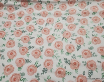 Flannel Fabric - Peach Grace Floral - By the yard - 100% Cotton Flannel