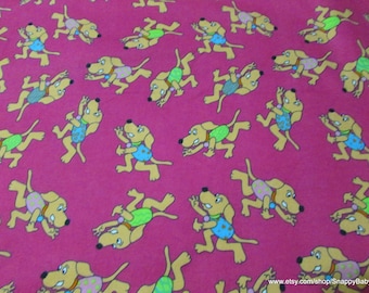 Flannel Fabric - Dogs on Pink - By the Yard - 100% Cotton Flannel