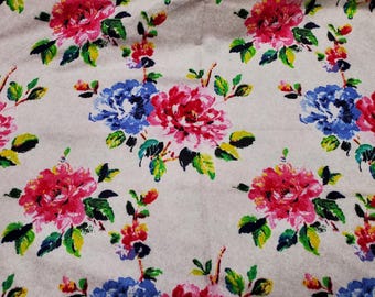 Flannel Fabric - Painted Flowers Oatmeal Heather Luxe - By the yard - 70% Rayon, 30 Cotton Luxe Flannel Fabric