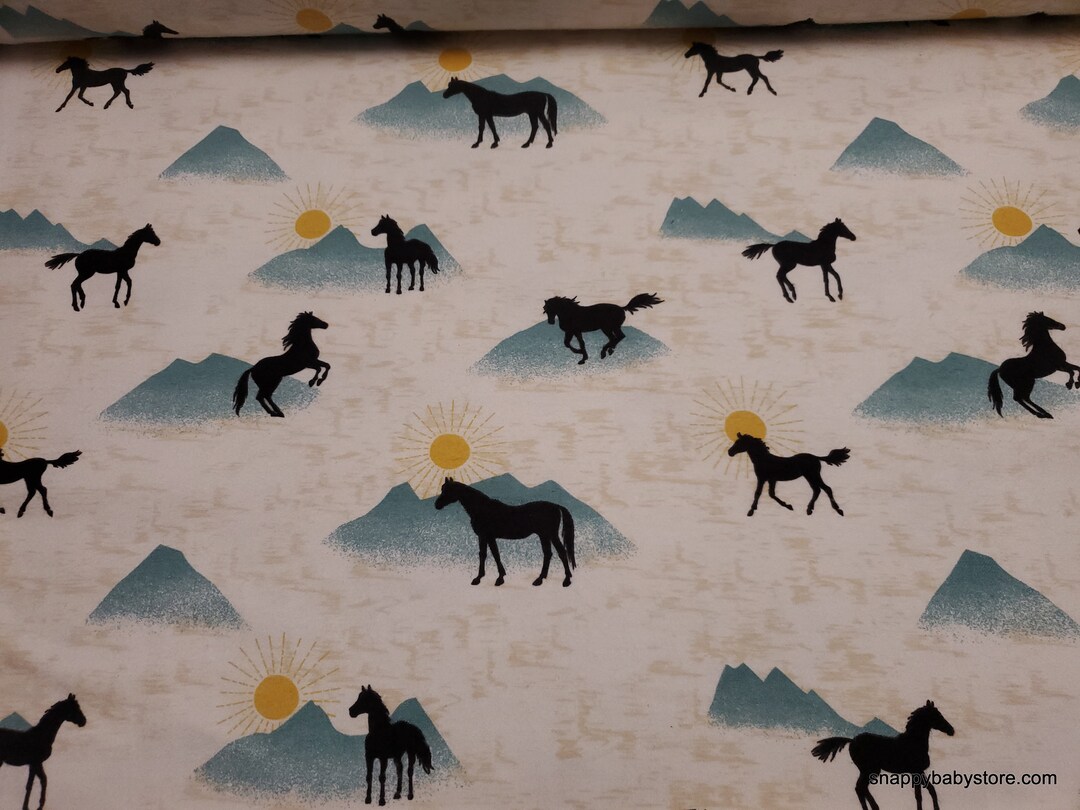 Flannel Fabric Horses and Mountains by the Yard 100 Cotton Flannel Etsy