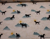 Flannel Fabric - Horses and Mountains - By the yard - 100% Cotton Flannel