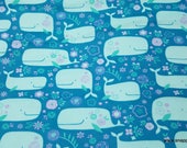 Flannel Fabric - Pretty Whales - By the yard - 100% Cotton Flannel