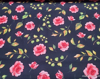Flannel Fabric - Watercolor Rose on Black - By the yard - 100% Cotton Flannel