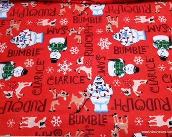 Character Christmas Flannel Fabric - Rudolph Character Names - By the Yard - 100% Cotton Flannel
