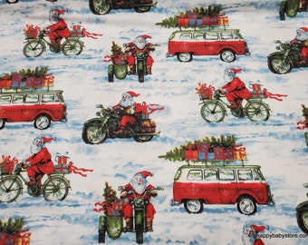 Christmas Flannel Fabric - Santa Transportation - By the yard - 100% Cotton Flannel