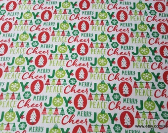 Christmas Flannel Fabric - Cheer Joy Peace Merry - By the yard - 100% Cotton Flannel