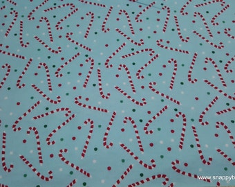 Christmas Flannel Fabric - Candy Canes on Blue - By the yard - 100% Cotton Flannel