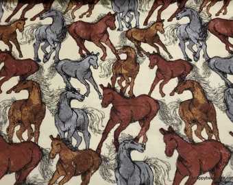 Flannel Fabric - Running Horses Cream - By the yard - 100% Cotton Flannel