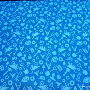 Licensed Flannel Fabric - CAT Building Construction Set Blue - By the yard - 100% Cotton Flannel