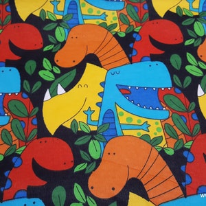 Flannel Fabric Dinos on Black By the yard 100% Cotton Flannel image 1