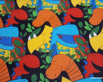 Flannel Fabric - Dinos on Black - By the yard - 100% Cotton Flannel