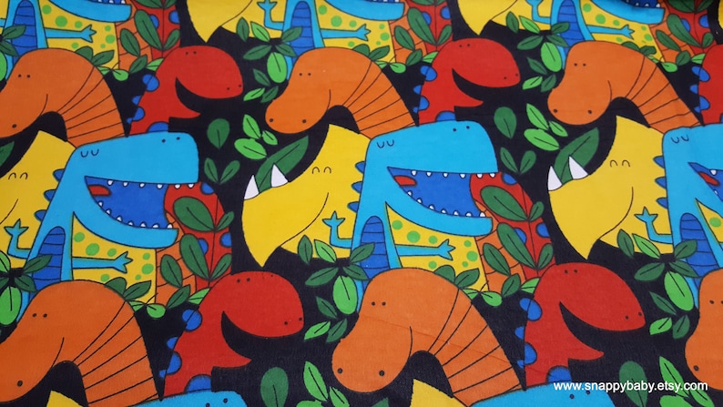 Flannel Fabric Dinos on Black By the yard 100% Cotton Flannel image 1