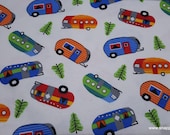 Flannel Fabric - Bright Campers - By the Yard - 100% Cotton Flannel