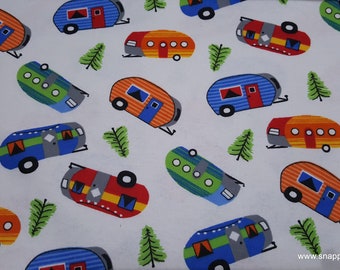 Flannel Fabric - Bright Campers - By the Yard - 100% Cotton Flannel