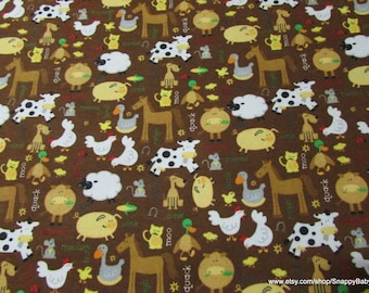 Flannel Fabric - Farm Animals on Brown - By the yard - 100% Cotton Flannel