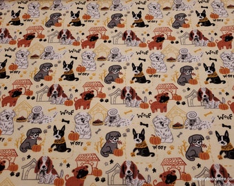 Flannel Fabric - Fall Pups - By the yard - 100% Cotton Flannel