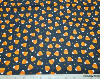 Remnant Flannel Fabric - Candy Corn on Black - Choose your Size - 100% Cotton Flannel