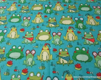 Flannel Fabric - Frog Sketch - By the yard - 100% Cotton Flannel